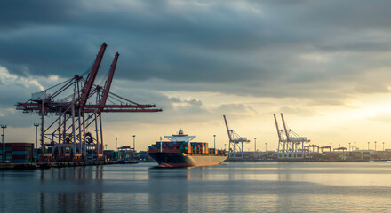 Cargo Ship Docking at Industrial Port