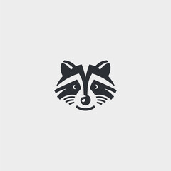 Minimalist raccoon head silhouette logo design.