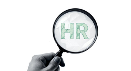 Magnifying Glass Focused on HR Text, Human Resources, Recruitment, Hiring