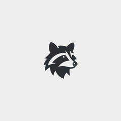 Minimalist raccoon head silhouette logo design.
