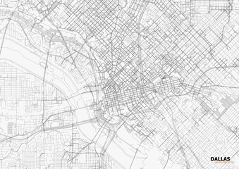 Vector city map of Dallas showing detailed highways and urban layout in zoomed view with city streets and infrastructure.
