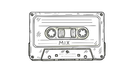 A hand-drawn sketch of a vintage cassette tape labeled "MIX," showcasing its retro design and nostalgic appeal.
