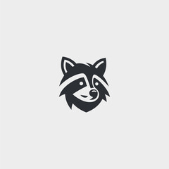 Minimalist raccoon head silhouette logo design.
