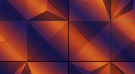 Abstract pattern featuring a tessellated geometric design with orange, blue, and black colors. 3D triangles create a visually complex mosaic.