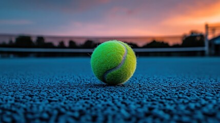 Tennis Ball on Court at Sunset: Dramatic Sport Photography