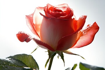 Radiant Rose: Close-up of Dew-Kissed Petals, Backlit Beauty, Botanical Elegance.