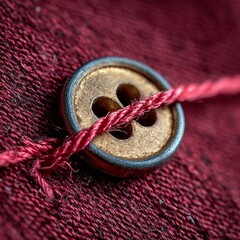 A button is on a red fabric