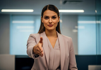 Obraz premium Professional Businesswoman Reaching Out for Handshake