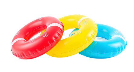Three Colorful Inflatable Swim Rings Isolated on White Background
