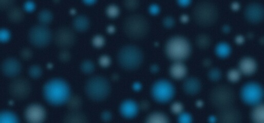 Dark abstract background with glowing blue bokeh circles and noise texture creates dreamy blurred pattern.