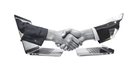 Virtual Handshake, Online Agreement, Business Deal, Digital Partnership, Laptop Connection, Remote Collaboration, Modern  