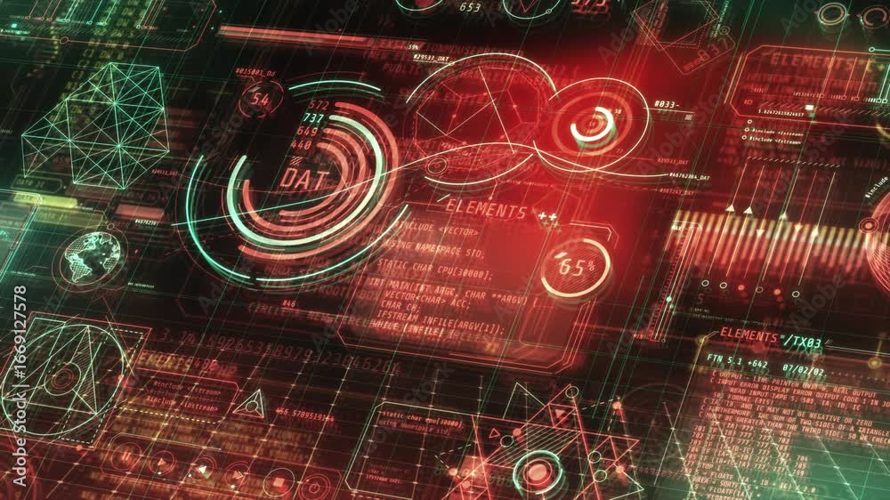 Sticker futuristic head-up display showing rotating circular diagrams