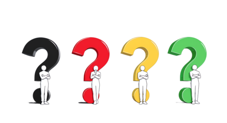 A colorful illustration depicting abstract concept of question marks and the people behind them.