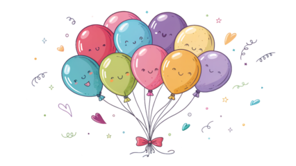 A colorful bunch of cartoon balloons with smiling faces