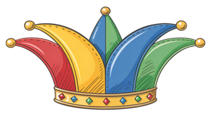 A Colorful Jesters Hat, Cartoon Illustration on White, Carnival and Comedy Theme