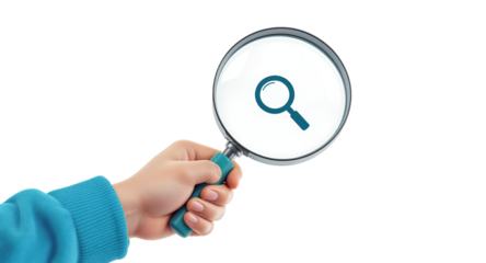 A Hand Holding a Magnifying Glass, Concept of Search and Investigation