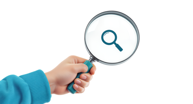 A Hand Holding a Magnifying Glass, Concept of Search and Investigation