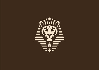 A simple minimalist tiger with Egyptian pharaoh headdress silhouette style, symbolizing royalty, strength, and legacy