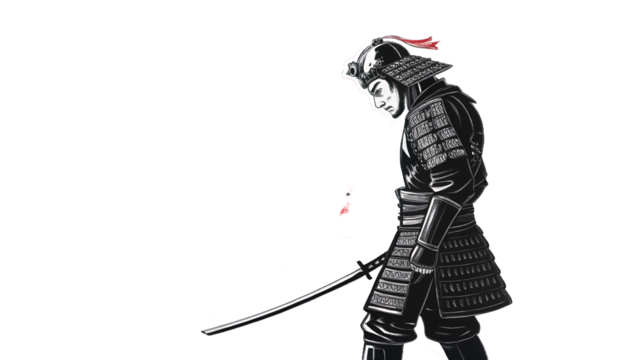 A Warrior in Traditional Armor with Bamboo and Sun Design - Powered by Adobe