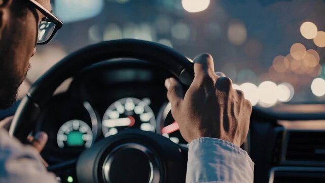 cropped graph showing man's hands positioned at the ten and two o'clock locations on the steering wheel of car, promoting safe driving practices