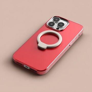A red phone case with a white ring