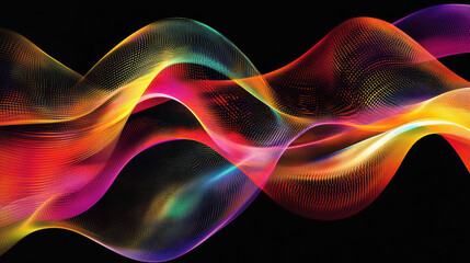 Obraz premium Colorful flowing waves create vibrant visual representation of idea generation, showcasing dynamic interplay of hues and patterns against dark background