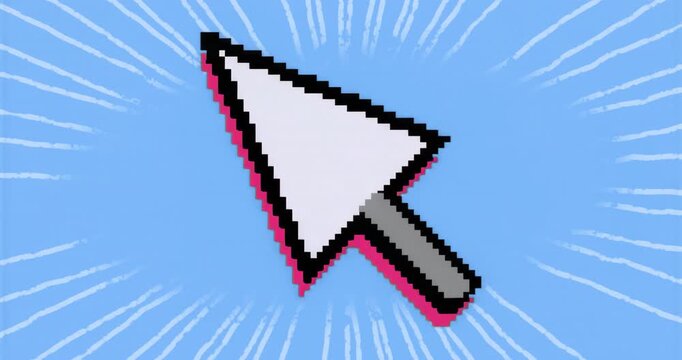 Hot pink drop shadow flickering, pixel-art mouse pointer rotating and pulsing to draw viewer focus