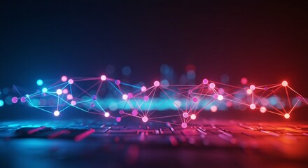 a computer keyboard with colorful lights in the background