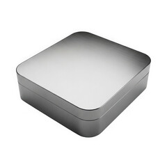 Shiny metallic square box container with rounded corners, isolated on transparent background