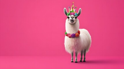 Cute Llama Birthday Party Celebration Pink Background