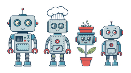 Cute Robot Characters Cartoon Illustration