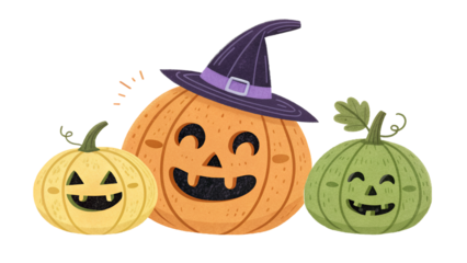 Cute Halloween Pumpkin Trio Illustration
