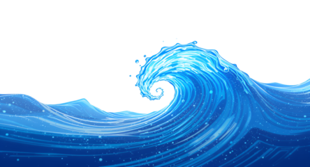 Digital illustration of an animated stylized wave with detailed water splashes and patterns