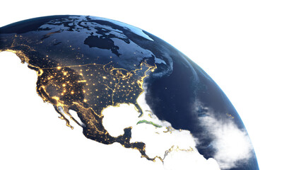 Earth at Night with City Lights and Stars