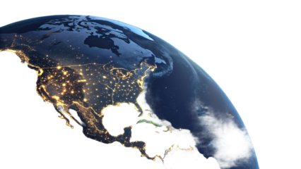 Earth at Night with City Lights and Stars