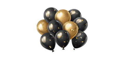 Elegant Black and Gold Balloon Celebration with Confetti
