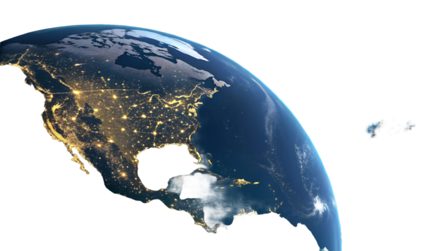 Earth from space at night, with galaxy view