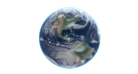 Global Earth View, Planet Earth Isolated on White, World Globe 3D Render