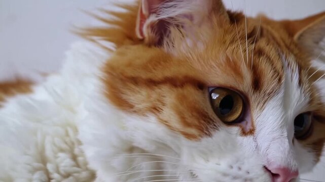 Feline Staring Intently at Unseen Object Beyond the Frame, Lying on Its Side