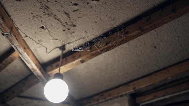 The soiled upper interior surface of chamber within building.