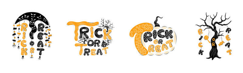 Halloween trick or treat lettering designs can be adapted for a variety of uses, including cards, Halloween themed decorations, scrapbooks, digital prints, stickers, crafts, and more.