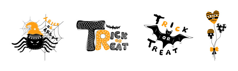 Halloween trick or treat lettering designs can be adapted for a variety of uses, including cards, Halloween themed decorations, scrapbooks, digital prints, stickers, crafts, and more.