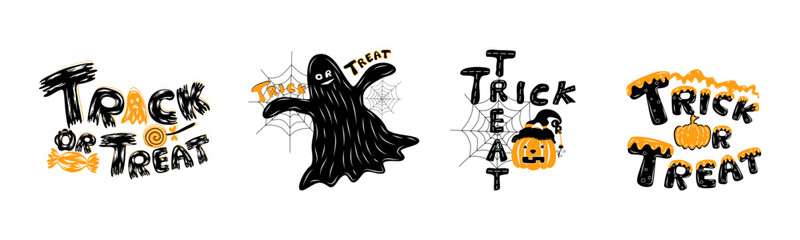 Halloween trick or treat lettering designs can be adapted for a variety of uses, including cards, Halloween themed decorations, scrapbooks, digital prints, stickers, crafts, and more.