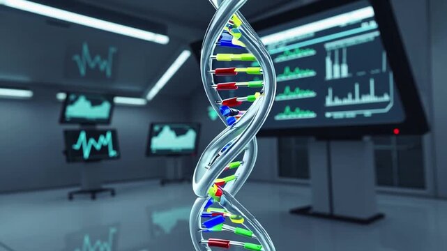 Three-dimensional visualization of the chain termination method for determining the order of nucleotides in genetic molecule