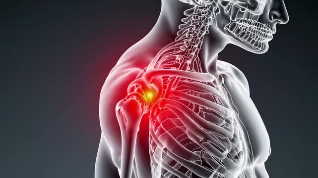 conceptual 3D artwork rendering representing pain in the shoulder joint, medical data concept
