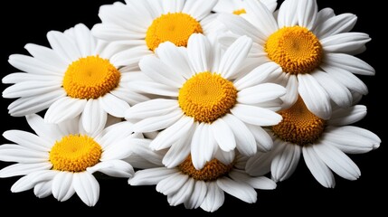 Fototapeta premium Close-Up of Daisies: Vibrant Yellow Centers Against a Black Background