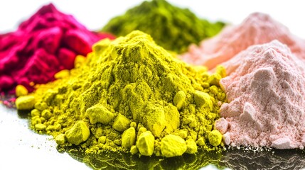 Obraz premium Vibrant Colorful Powder Piles Close Up Studio Shot