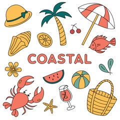 Coastal summer beach vacation elements collection