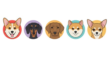 Obraz premium An illustration set of cute cartoon dog faces from different breeds