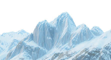 Snow-Covered Mountain Peaks Illustration, Winter Landscape, Isolated on White Background